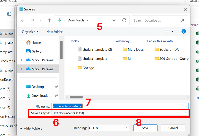 Excel Save As dialog with Text Tab delimited selected